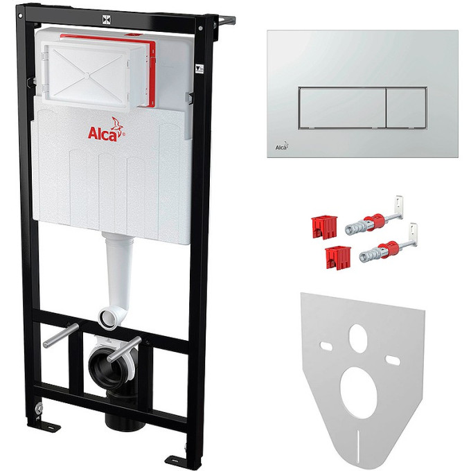Инсталляция ALCAPLAST SET 4в1 для установки унитаза с панелью смыва, хром глянцевый AM101/1120-41 RU M571-0001